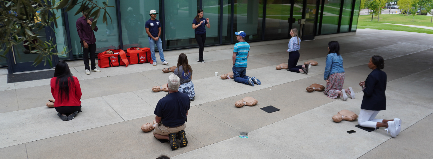 Hands-only CPR training taking place at the Medical Education and Telemedicine building, put on by  EMS at UC San Diego club